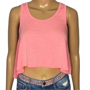 Charlotte Russe Round Neck Flowy Bright Pink Sleeveless Racerback Crop Tank Top
